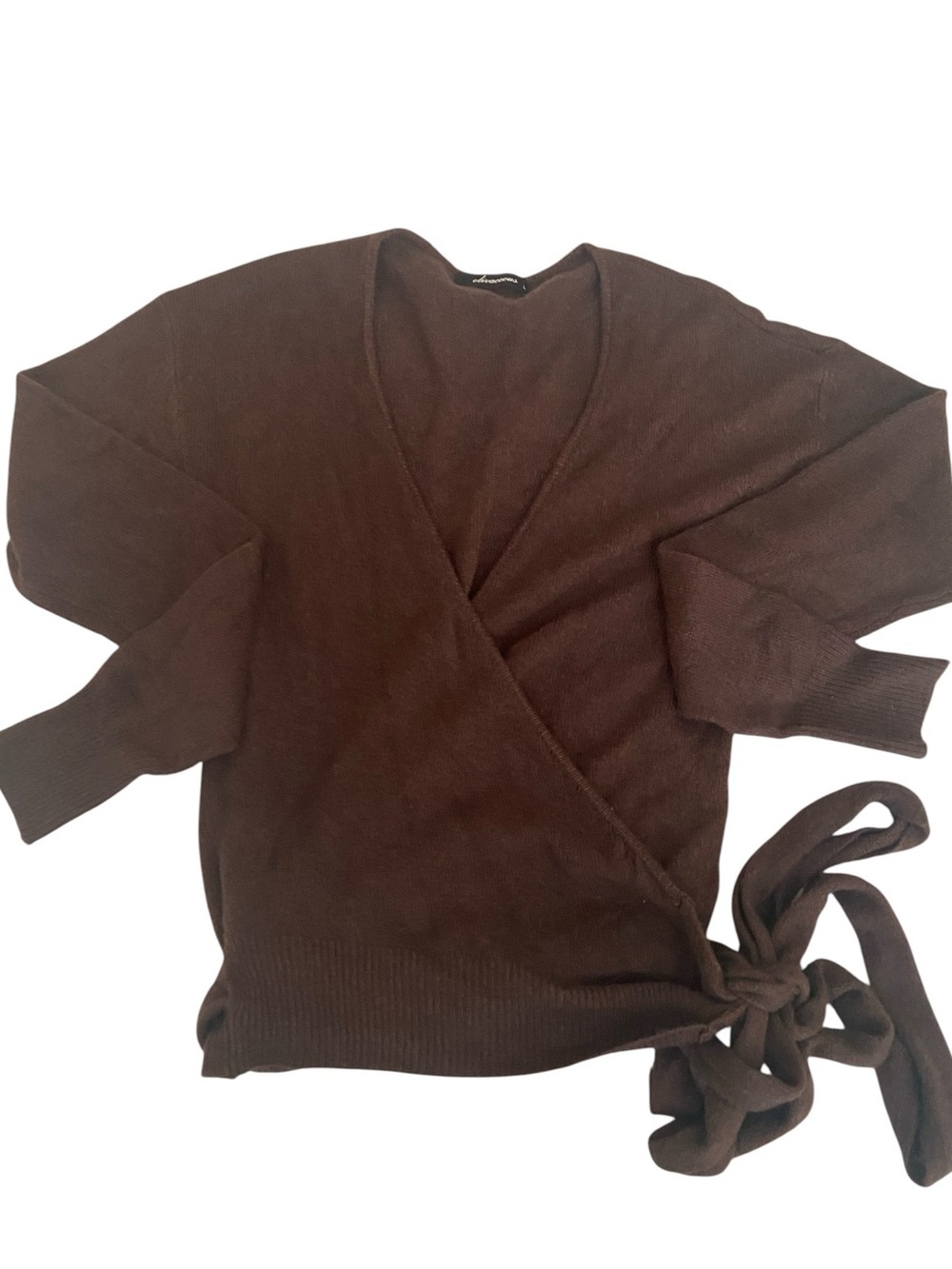 OLIVACEOUS BROWN WRAP TIE WAIST SWEATER SIZE LARGE